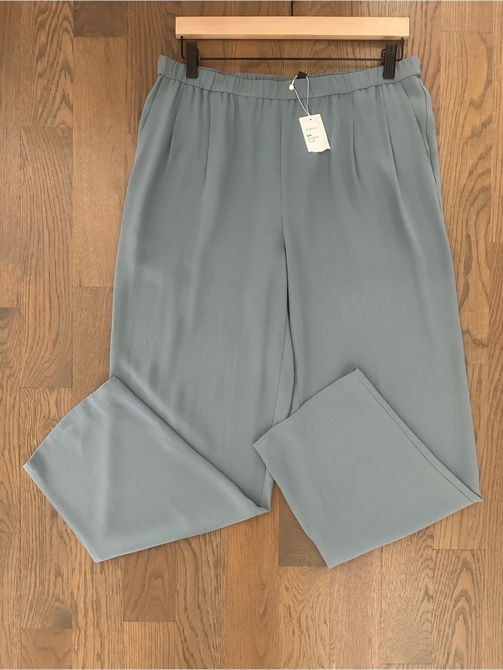 NWT Eileen Fisher Silk Georgette Straight Ankle Pant in Blue Steel Medium
